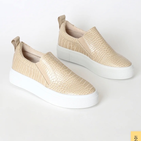 Lulus Croc Embossed Platform Slip On Sneakers - color Nude - Picture 11 of 11